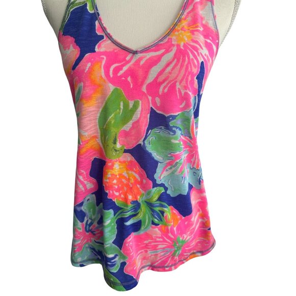 LILLY PULITZER Luxetic Neon Floral Tank Top Size Small - Picture 2 of 6